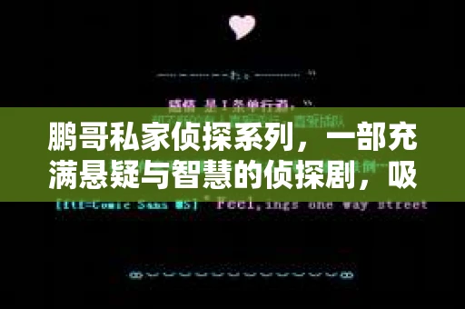鹏哥私家侦探系列，一部充满悬疑与智慧的侦探剧，吸引了无数观众的眼球。今天，就让我带你走进这个充满神秘色彩的侦探世界，一起在线观看鹏哥私家侦探系列，感受那扣人心弦的故事情节。